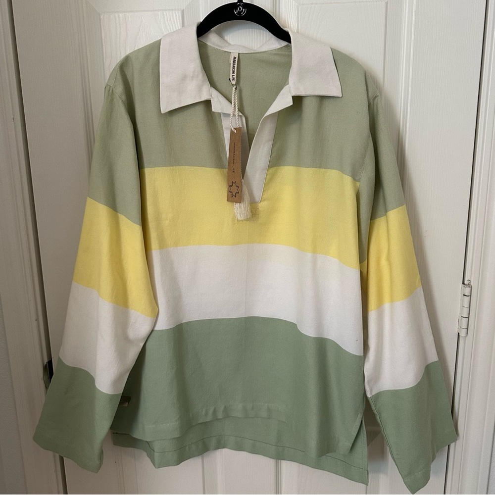 Rare Marrakshi Life Oversized Rugby Shirt NWT - Pastel Stripes - Picture 2 of 13